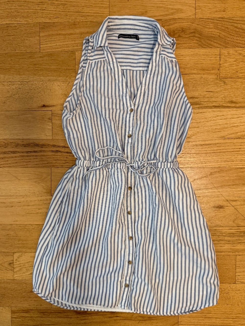 Abercrombie & Fitch Blue White Striped Sleeveless Collared Shirt Dress S